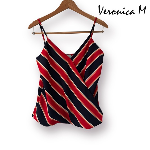 Veronica M Red Navy White Striped Camisole Sleeveless Blouse - Picture 2 of 8